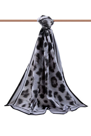 LÜKS MEDİNE İPEĞİ LEOPAR DESENLİ SİYAH  RENKLİ 75X195 KIRIŞMAZ ŞAL MOSS KREP DİKİŞ TİPİ İTALYAN DİKİŞLİ