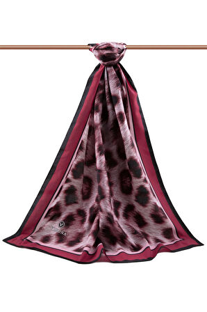 LÜKS MEDİNE İPEĞİ LEOPAR DESENLİ BORDO RENKLİ 75X195 KIRIŞMAZ ŞAL MOSS KREP DİKİŞ TİPİ İTALYAN DİKİŞLİ