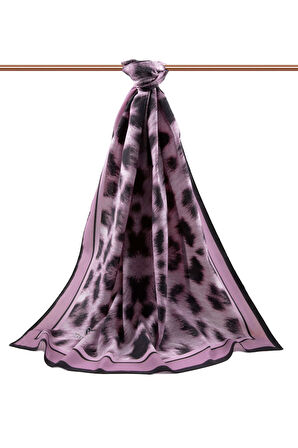 LÜKS MEDİNE İPEĞİ LEOPAR DESENLİ PUDRA RENKLİ 75X195 KIRIŞMAZ ŞAL MOSS KREP DİKİŞ TİPİ İTALYAN DİKİŞLİ