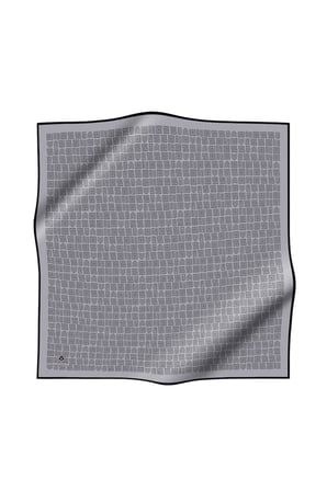 100% Twill İpek Etnik Motif Desenli Gri - Siyah Renkli 90x90 Dikim Şekli : El Dikişi Eşarp