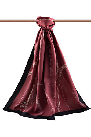 LÜKS MEDİNE İPEĞİ MERMER DESENLİ BORDO RENKLİ 75X195 KIRIŞMAZ ŞAL MOSS KREP DİKİŞ TİPİ İTALYAN DİKİŞLİ