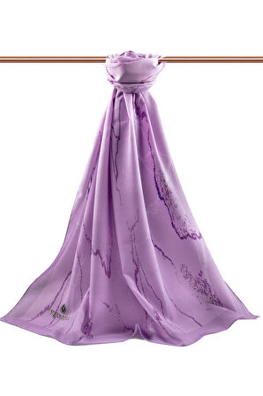 LÜKS MEDİNE İPEĞİ MERMER DESENLİ LİLA RENKLİ 75X195 KIRIŞMAZ ŞAL MOSS KREP DİKİŞ TİPİ İTALYAN DİKİŞLİ