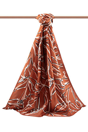 LÜKS MEDİNE İPEĞİ YAPRAK DESENLİ TABA RENKLİ 75X195 KIRIŞMAZ ŞAL MOSS KREP DİKİŞ TİPİ İTALYAN DİKİŞLİ