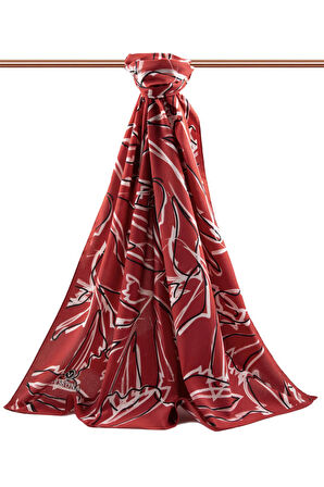 LÜKS MEDİNE İPEĞİ YAPRAK DESENLİ BORDO RENKLİ 75X195 KIRIŞMAZ ŞAL MOSS KREP DİKİŞ TİPİ İTALYAN DİKİŞLİ