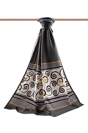 LÜKS MEDİNE İPEĞİ KENAR MOTİFİ ÇİÇEK DESENLİ GRİ RENKLİ 75X195 KIRIŞMAZ ŞAL MOSS KREP DİKİŞ TİPİ İTALYAN DİKİŞLİ