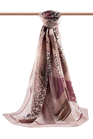 LÜKS MEDİNE İPEĞİ LEOPAR DESENLİ BEJ - SÜTLÜKAHVE RENKLİ 75X195 KIRIŞMAZ ŞAL MOSS KREP DİKİŞ TİPİ İTALYAN DİKİŞLİ