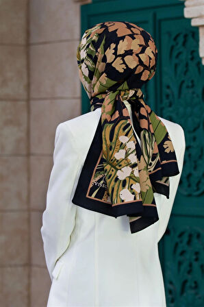 LÜKS MEDİNE İPEĞİ YAPRAK DESENLİ SOMON RENKLİ 75X195 KIRIŞMAZ ŞAL MOSS KREP DİKİŞ TİPİ İTALYAN DİKİŞLİ