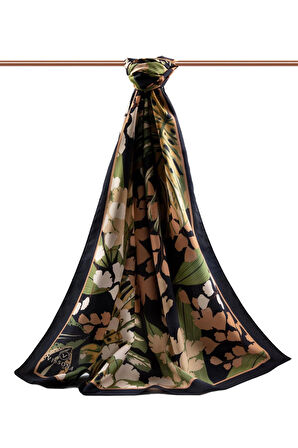 LÜKS MEDİNE İPEĞİ YAPRAK DESENLİ SOMON RENKLİ 75X195 KIRIŞMAZ ŞAL MOSS KREP DİKİŞ TİPİ İTALYAN DİKİŞLİ