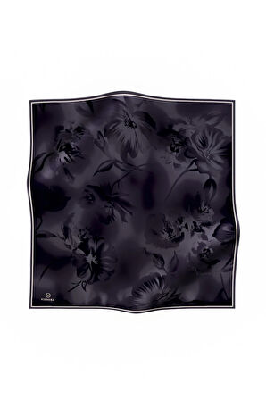 100% Twill İpek Çiçek Desenli Füme Renkli 90x90 Dikim Şekli : El Dikişi Eşarp