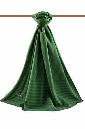 LÜKS MEDİNE MONOGRAM DESENLİ ZÜMRÜT YEŞİLİ RENKLİ 75X195 KIRIŞMAZ ŞAL MOSS KREP DİKİŞ TİPİ İTALYAN DİKİŞLİ