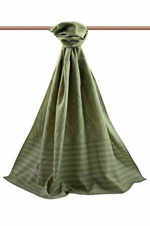 LÜKS MEDİNE MONOGRAM DESENLİ YAĞ YEŞİLİ RENKLİ 75X195 KIRIŞMAZ ŞAL MOSS KREP DİKİŞ TİPİ İTALYAN DİKİŞLİ