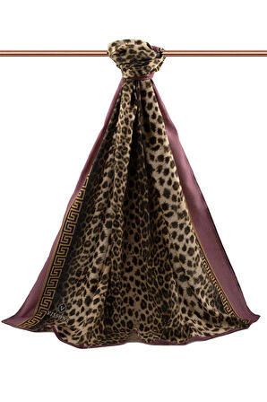 LÜKS MEDİNE BAROK BARDÜRLÜ LEOPAR DESENLİ BEJ - GÜL KURUSU RENKLİ 75X195 KIRIŞMAZ ŞAL MOSS KREP DİKİŞ TİPİ İTALYAN DİKİŞLİ