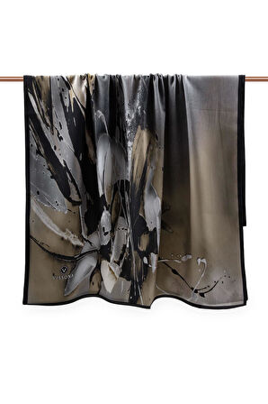 LÜKS MEDİNE BATİK DESENLİ SİYAH - GRİ RENKLİ 75X195 KIRIŞMAZ ŞAL MOSS KREP DİKİŞ TİPİ İTALYAN DİKİŞLİ