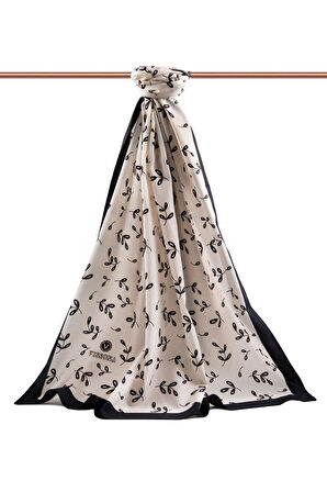 LÜKS MEDİNE YAPRAK DESENLİ KREM RENKLİ 75X195 KIRIŞMAZ ŞAL MOSS KREP DİKİŞ TİPİ İTALYAN DİKİŞLİ