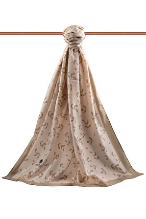 LÜKS MEDİNE YAPRAK DESENLİ BEJ RENKLİ 75X195 KIRIŞMAZ ŞAL MOSS KREP DİKİŞ TİPİ İTALYAN DİKİŞLİ