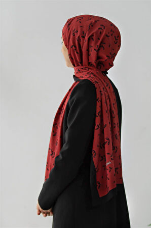 LÜKS MEDİNE YAPRAK DESENLİ BORDO RENKLİ 75X195 KIRIŞMAZ ŞAL MOSS KREP DİKİŞ TİPİ İTALYAN DİKİŞLİ