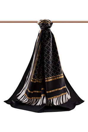 LÜKS MEDİNE ZEBRALI BAKLAVA DESENLİ SİYAH RENKLİ 75X195 KIRIŞMAZ ŞAL MOSS KREP DİKİŞ TİPİ İTALYAN DİKİŞLİ