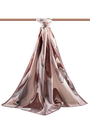 LÜKS MEDİNE EBRU DESENLİ PUDRA RENKLİ 75X195 KIRIŞMAZ ŞAL MOSS KREP DİKİŞ TİPİ İTALYAN DİKİŞLİ