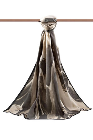 LÜKS MEDİNE EBRU DESENLİ FÜME RENKLİ 75X195 KIRIŞMAZ ŞAL MOSS KREP DİKİŞ TİPİ İTALYAN DİKİŞLİ