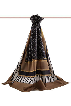 LÜKS MEDİNE ZEBRALI BAKLAVA DESENLİ VİZON RENKLİ 75X195 KIRIŞMAZ ŞAL MOSS KREP DİKİŞ TİPİ İTALYAN DİKİŞLİ