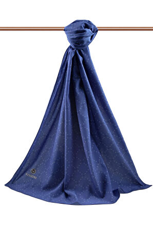 LÜKS MEDİNE İPEĞİ V DESENLİ İNDİGO RENKLİ 75X195 KIRIŞMAZ ŞAL MOSS KREP DİKİŞ TİPİ İTALYAN DİKİŞLİ