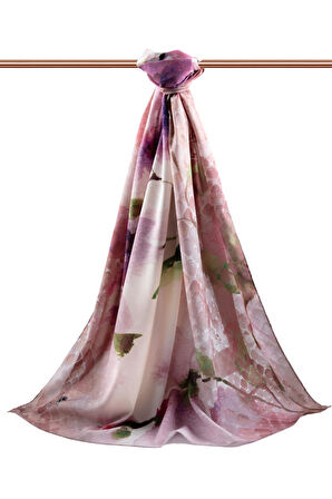 LÜKS MEDİNE SULU BOYA ÇİÇEK DESENLİ SOMON RENKLİ 75X195 KIRIŞMAZ ŞAL MOSS KREP DİKİŞ TİPİ İTALYAN DİKİŞLİ