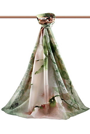 LÜKS MEDİNE SULU BOYA ÇİÇEK DESENLİ ZÜMRÜT YEŞİLİ RENKLİ 75X195 KIRIŞMAZ ŞAL MOSS KREP DİKİŞ TİPİ İTALYAN DİKİŞLİ