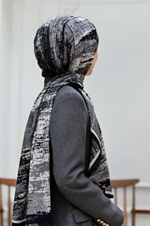 LÜKS MEDİNE İPEĞİ FIRÇA DESENLİ SİYAH RENKLİ 75X195 KIRIŞMAZ ŞAL MOSS KREP DİKİŞ TİPİ İTALYAN DİKİŞLİ