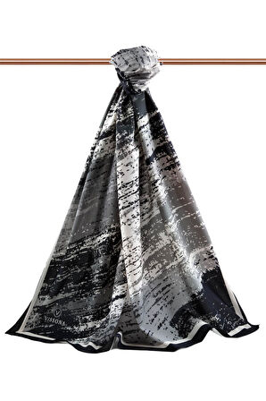 LÜKS MEDİNE İPEĞİ FIRÇA DESENLİ SİYAH RENKLİ 75X195 KIRIŞMAZ ŞAL MOSS KREP DİKİŞ TİPİ İTALYAN DİKİŞLİ