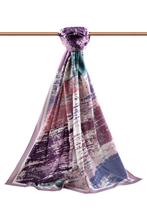 LÜKS MEDİNE İPEĞİ FIRÇA DESENLİ LİLA RENKLİ 75X195 KIRIŞMAZ ŞAL MOSS KREP DİKİŞ TİPİ İTALYAN DİKİŞLİ