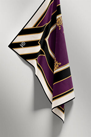 Twill Barok Desenli Mürdüm - Siyah Renkli 90x90 Eşarp (İpek İçermez) Dikim Şekli : El Dikişi