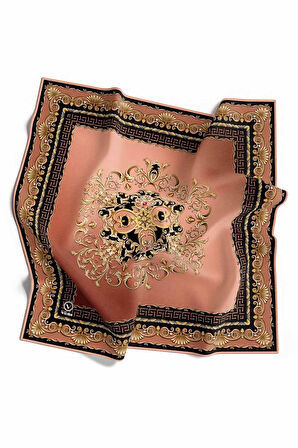 Twill Barok Desenli Taba Renkli 90x90 Eşarp (İpek İçermez) Dikim Şekli : El Dikişi
