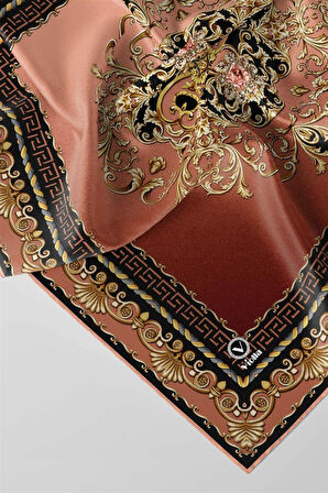 Twill Barok Desenli Taba Renkli 90x90 Eşarp (İpek İçermez) Dikim Şekli : El Dikişi