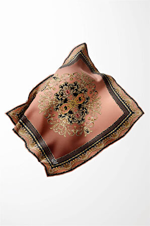 Twill Barok Desenli Taba Renkli 90x90 Eşarp (İpek İçermez) Dikim Şekli : El Dikişi
