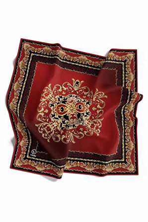 Twill Barok Desenli Bordo Renkli 90x90 Eşarp (İpek İçermez) Dikim Şekli : El Dikişi