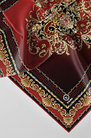 Twill Barok Desenli Bordo Renkli 90x90 Eşarp (İpek İçermez) Dikim Şekli : El Dikişi