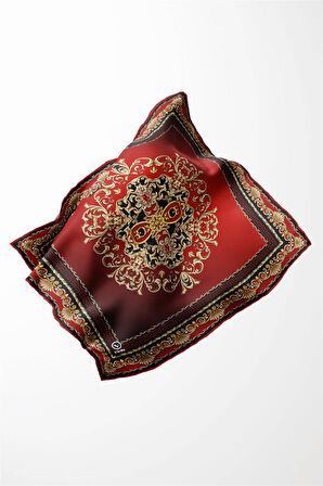 Twill Barok Desenli Bordo Renkli 90x90 Eşarp (İpek İçermez) Dikim Şekli : El Dikişi