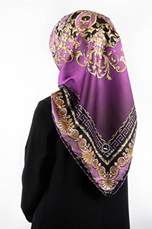 Twill Barok Desenli Lila Renkli 90x90 Eşarp (İpek İçermez) Dikim Şekli : El Dikişi