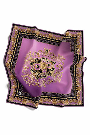 Twill Barok Desenli Lila Renkli 90x90 Eşarp (İpek İçermez) Dikim Şekli : El Dikişi