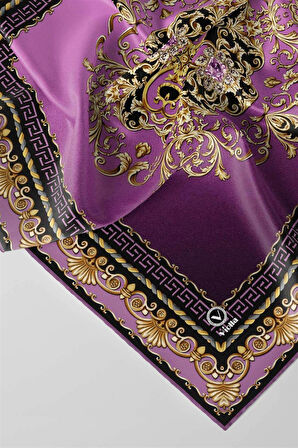 Twill Barok Desenli Lila Renkli 90x90 Eşarp (İpek İçermez) Dikim Şekli : El Dikişi