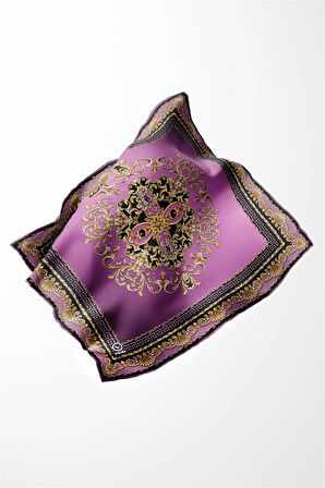 Twill Barok Desenli Lila Renkli 90x90 Eşarp (İpek İçermez) Dikim Şekli : El Dikişi