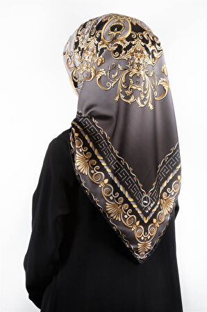 Twill Barok Desenli Füme Renkli 90x90 Eşarp (İpek İçermez) Dikim Şekli : El Dikişi