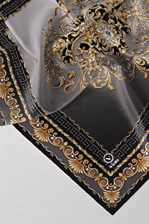 Twill Barok Desenli Füme Renkli 90x90 Eşarp (İpek İçermez) Dikim Şekli : El Dikişi