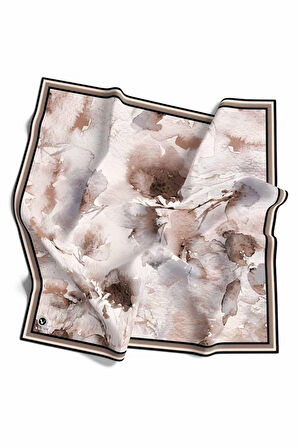 Rayon Sulu Boya Çiçek Desenli Bej Renkli 90x90 Dikim Şekli : El Dikişi Eşarp (İpek İçermez)