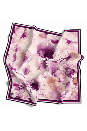 Rayon Sulu Boya Çiçek Desenli Mürdüm Renkli 90x90 Dikim Şekli : El Dikişi Eşarp (İpek İçermez)