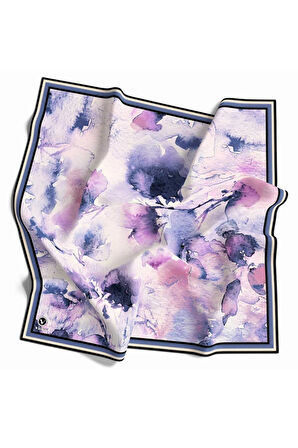 Rayon Sulu Boya Çiçek Desenli İndigo - Pembe Renkli 90x90 Dikim Şekli : El Dikişi Eşarp (İpek İçermez)