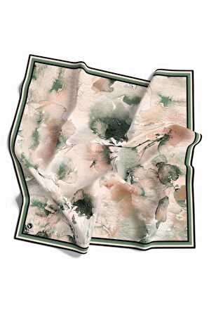 Rayon Sulu Boya Çiçek Desenli Koyu Mint Yeşili Renkli 90x90 Dikim Şekli : El Dikişi Eşarp (İpek İçermez)
