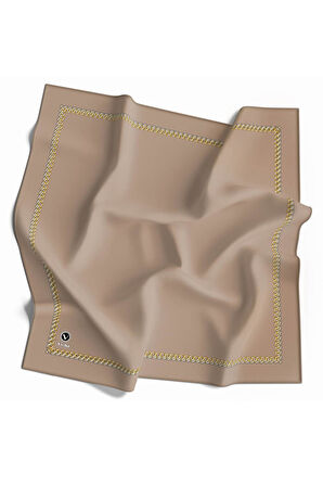 Twill Kenar Motifi Zincir Desenli Düz Bej Renkli 90x90 Dikim Şekli : El Dikişi Eşarp (İpek İçermez)