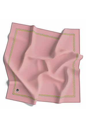 Twill Kenar Motifi Zincir Desenli Düz Pudra Renkli 90x90 Dikim Şekli : El Dikişi Eşarp (İpek İçermez)