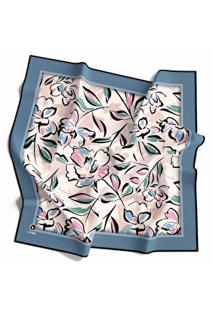 Rayon Bordürlü Çiçek Desenli Petrol Mavisi Renkli 90x90 Dikim Şekli : El Dikişi Eşarp (İpek İçermez)